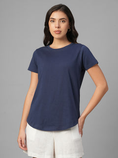 Women's Blue 100% Organic Cotton Regular Fit Tshirt