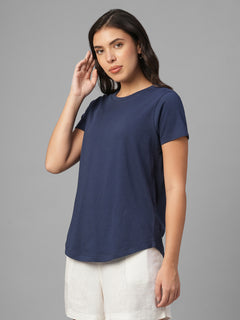 Women's Blue 100% Organic Cotton Regular Fit Tshirt