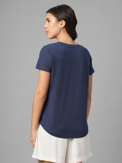 Women's Blue 100% Organic Cotton Regular Fit Tshirt