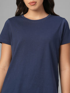 Women's Blue 100% Organic Cotton Regular Fit Tshirt