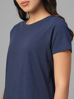 Women's Blue 100% Organic Cotton Regular Fit Tshirt