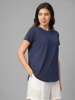 Women's Blue 100% Organic Cotton Regular Fit Tshirt