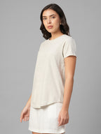 Women's Ecru Melan 100% Cotton Regular Fit Tshirt