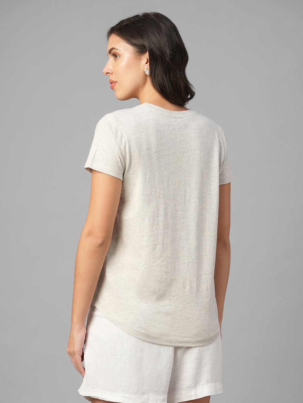 Women's Ecru Melan 100% Cotton Regular Fit Tshirt