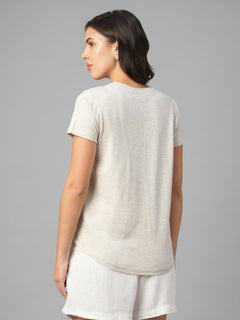 Women's Ecru Melan 100% Cotton Regular Fit Tshirt