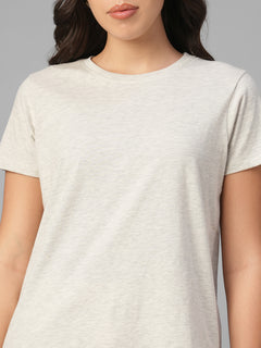Women's Ecru Melan 100% Cotton Regular Fit Tshirt