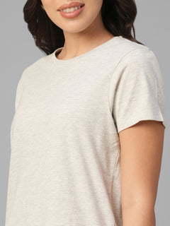 Women's Ecru Melan 100% Cotton Regular Fit Tshirt