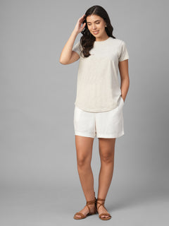 Women's Ecru Melan 100% Cotton Regular Fit Tshirt