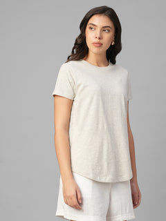 Women's Ecru Melan 100% Cotton Regular Fit Tshirt