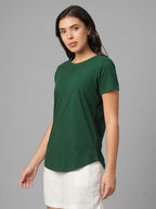 Women's Green 100% Organic Cotton Regular Fit Tshirt