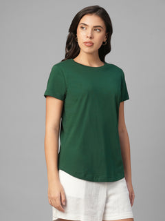 Women's Green 100% Organic Cotton Regular Fit Tshirt