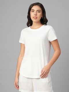 Women's White 100% Organic Cotton Regular Fit Tshirt
