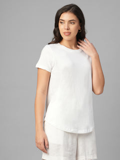 Women's White 100% Organic Cotton Regular Fit Tshirt