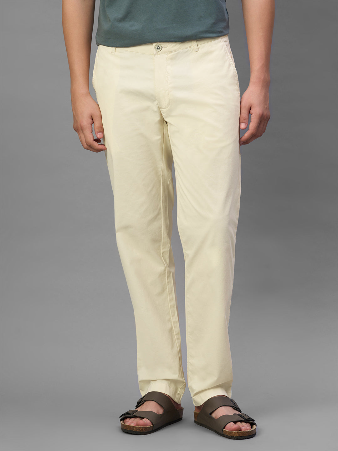 Men's Beige Cotton Lycra Regular Fit Pant