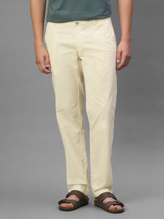 Men's Beige Cotton Lycra Regular Fit Pant
