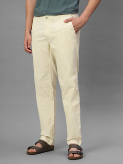 Men's Beige Cotton Lycra Regular Fit Pant