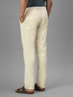 Men's Beige Cotton Lycra Regular Fit Pant