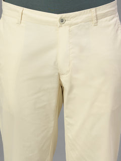 Men's Beige Cotton Lycra Regular Fit Pant