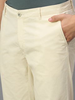 Men's Beige Cotton Lycra Regular Fit Pant