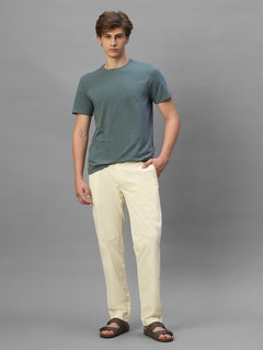 Men's Beige Cotton Lycra Regular Fit Pant