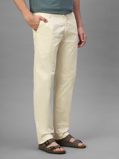 Men's Beige Cotton Lycra Regular Fit Pant