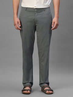 Men's Dark Grey Cotton Lycra Regular Fit Pant
