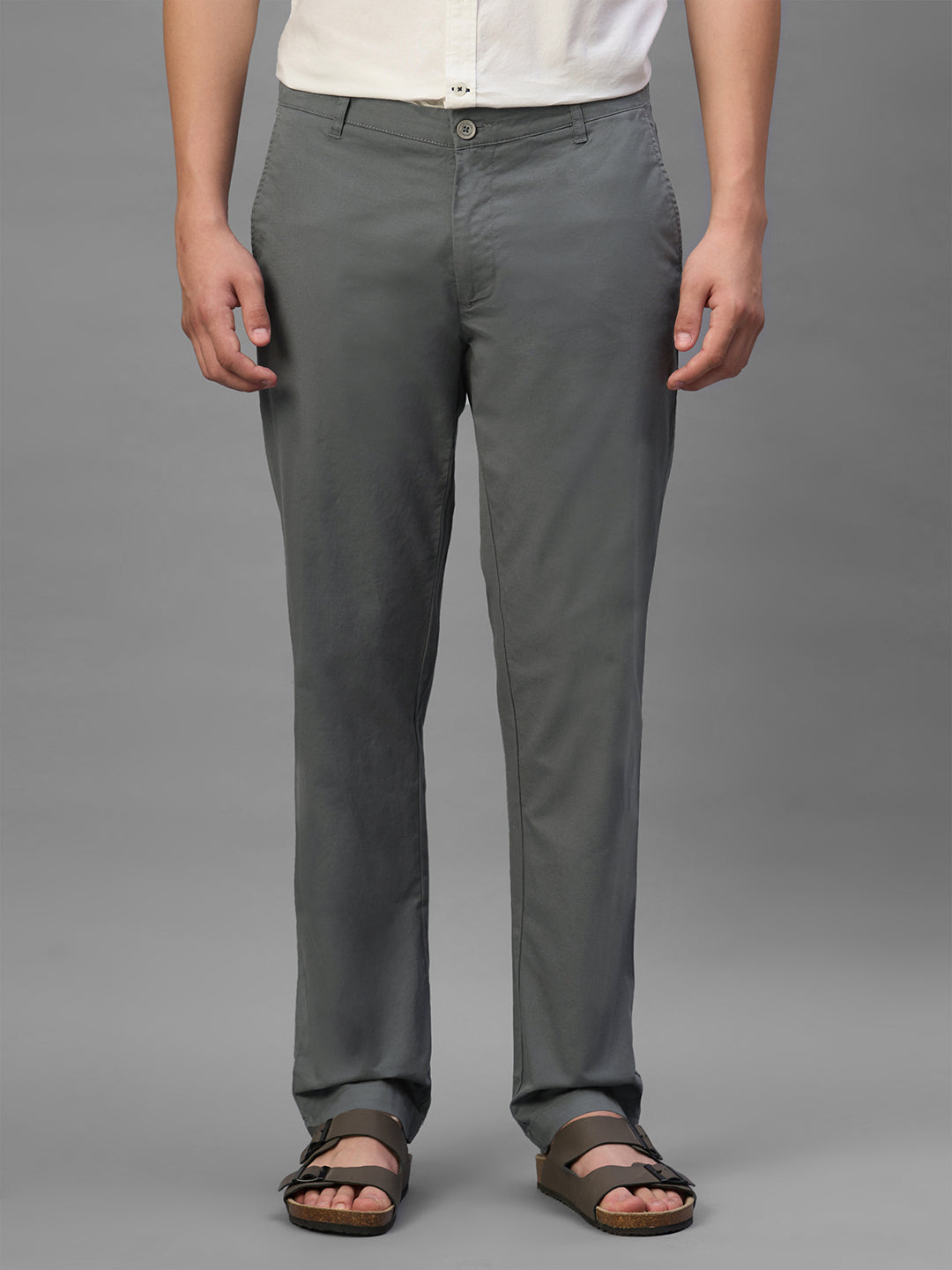 Men's Dark Grey Cotton Lycra Regular Fit Pant