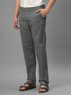 Men's Dark Grey Cotton Lycra Regular Fit Pant