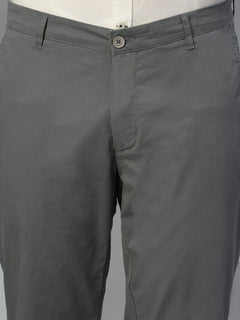 Men's Dark Grey Cotton Lycra Regular Fit Pant