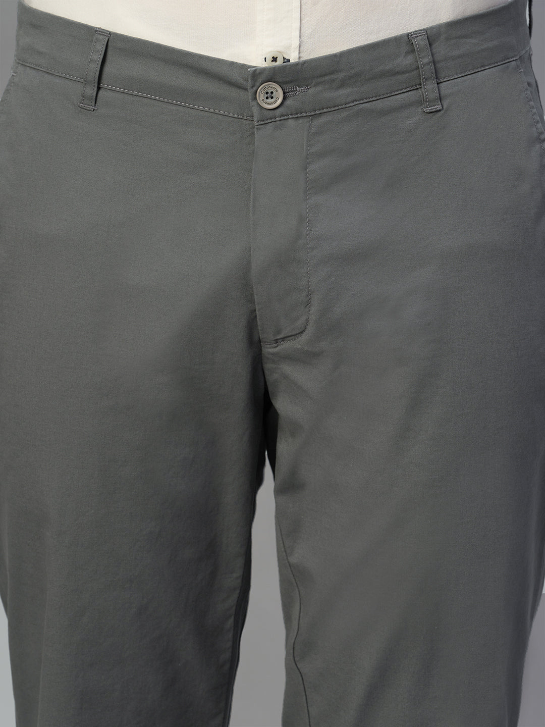 Men's Dark Grey Cotton Lycra Regular Fit Pant