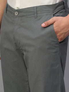 Men's Dark Grey Cotton Lycra Regular Fit Pant