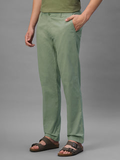 Men's Green Cotton Lycra Regular Fit Pant