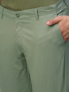 Men's Green Cotton Lycra Regular Fit Pant