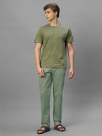 Men's Green Cotton Lycra Regular Fit Pant