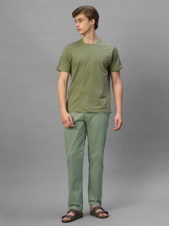 Men's Green Cotton Lycra Regular Fit Pant