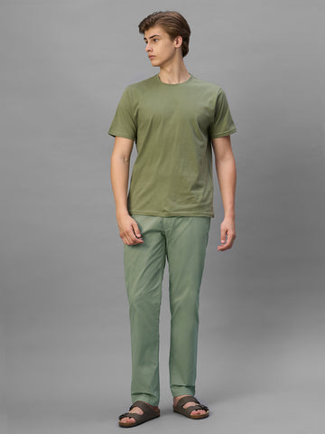 Men's Green Cotton Lycra Regular Fit Pant