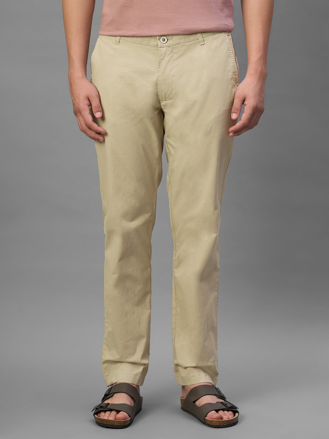 Men's Khaki Cotton Lycra Regular Fit Pant
