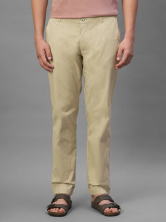 Men's Khaki Cotton Lycra Regular Fit Pant