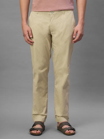 Men's Khaki Cotton Lycra Regular Fit Pant