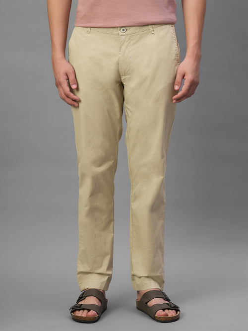 Men's Khaki Cotton Lycra Regular Fit Pant
