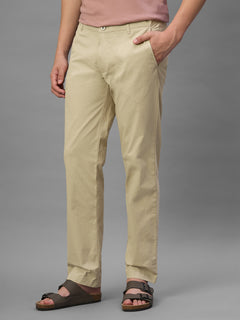 Men's Khaki Cotton Lycra Regular Fit Pant