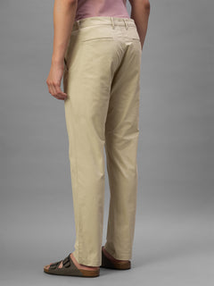 Men's Khaki Cotton Lycra Regular Fit Pant