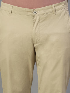 Men's Khaki Cotton Lycra Regular Fit Pant
