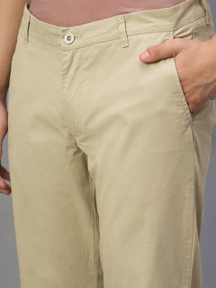 Men's Khaki Cotton Lycra Regular Fit Pant