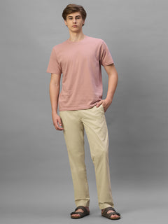Men's Khaki Cotton Lycra Regular Fit Pant