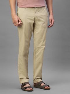 Men's Khaki Cotton Lycra Regular Fit Pant