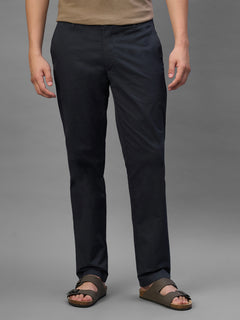 Men's Navy Cotton Lycra Regular Fit Pant