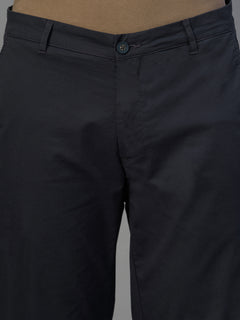 Men's Navy Cotton Lycra Regular Fit Pant