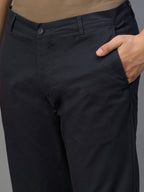 Men's Navy Cotton Lycra Regular Fit Pant