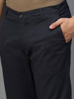 Men's Navy Cotton Lycra Regular Fit Pant